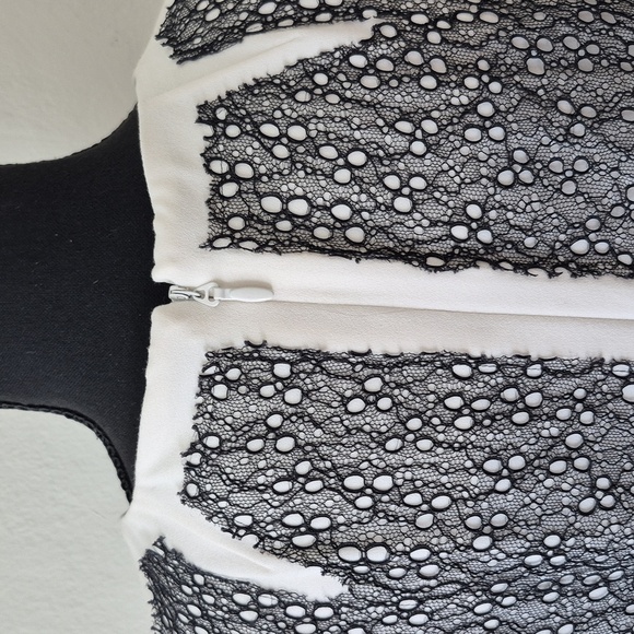 Bcbg Maxazria Rumor Dress White Black Lace Blocked Sheath Dress Size 8 - Picture 12 of 17
